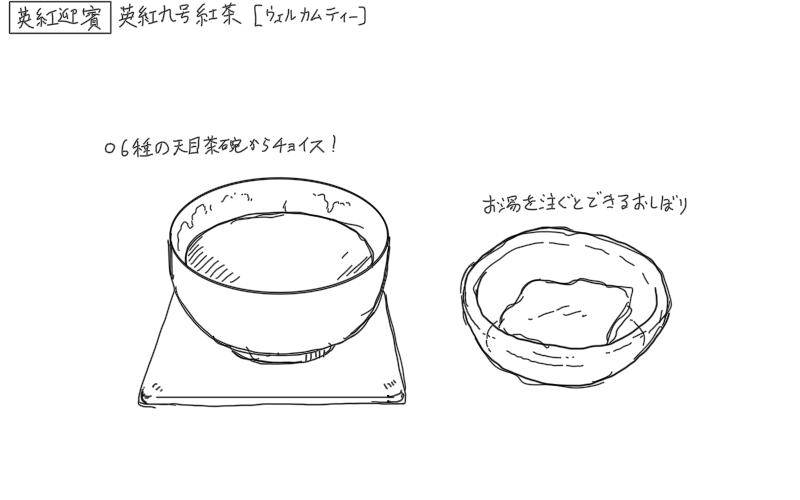 天目茶碗とおしぼりのスケッチ