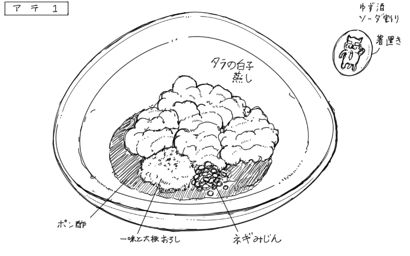 タラの白子蒸しのスケッチ