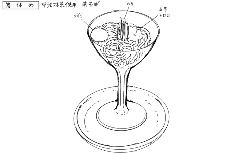 宇治抹茶の茶そばのスケッチ