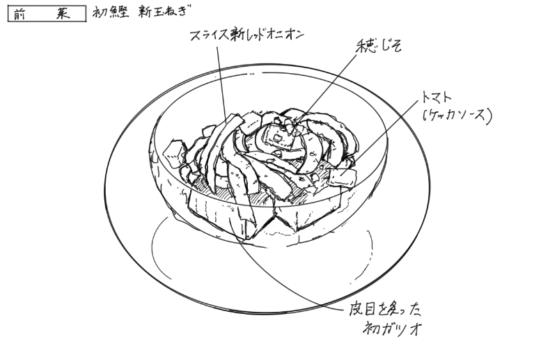 初鰹と新玉ねぎのサラダのスケッチ