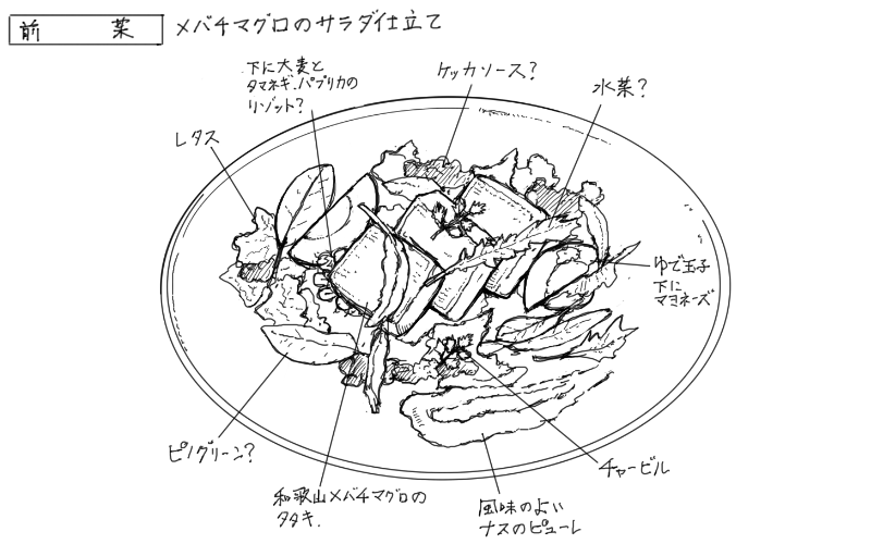 メバチマグロのサラダ仕立てのスケッチ