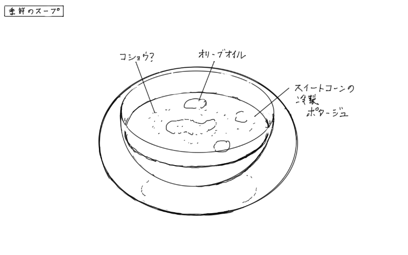 スイートコーンの冷製ポタージュのスケッチ