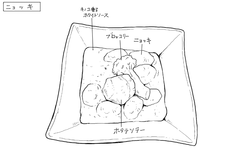 ホワイトソースのニョッキのスケッチ