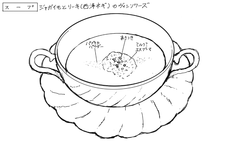 じゃがいもとリーキ(西洋ネギ)のヴィシソワーズのスケッチ