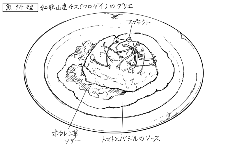 チヌ(クロダイ)のグリエのスケッチ
