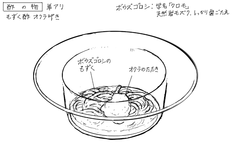 もずく酢　オクラ叩きのスケッチ