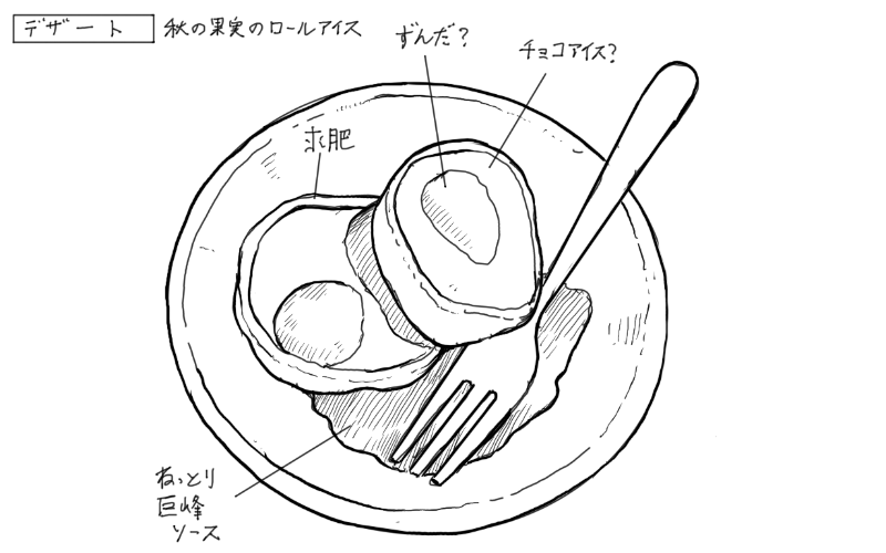 秋の果実のロールアイスのスケッチ