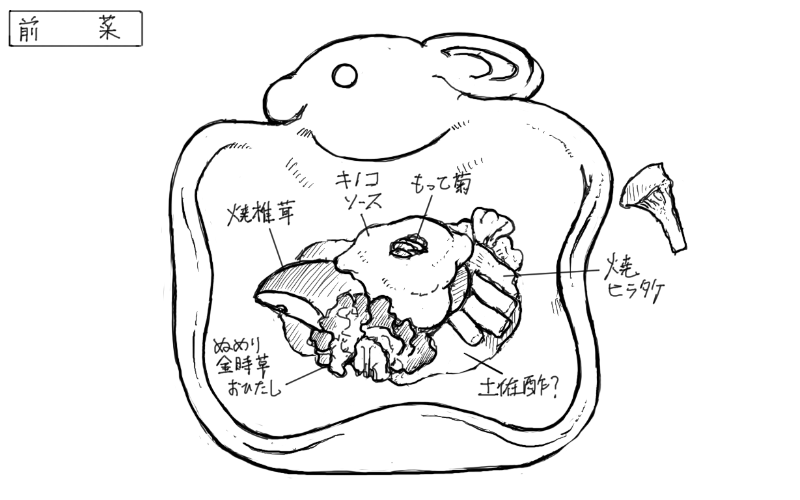 2025年10月17日大文字屋龍田川の料理スケッチ