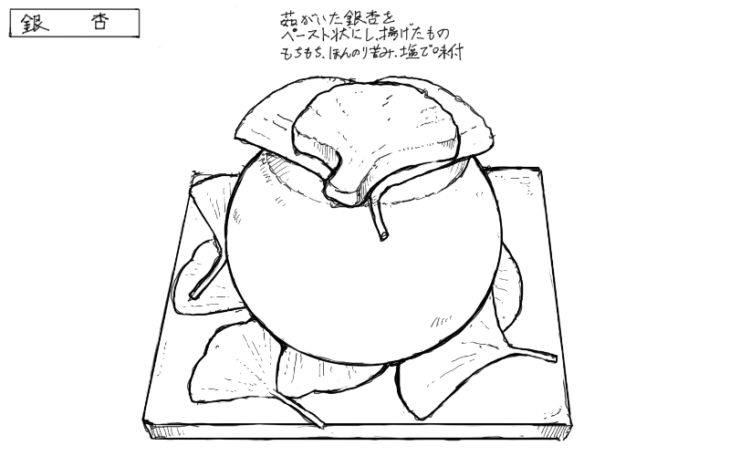 銀杏ペーストの揚げ物のスケッチ
