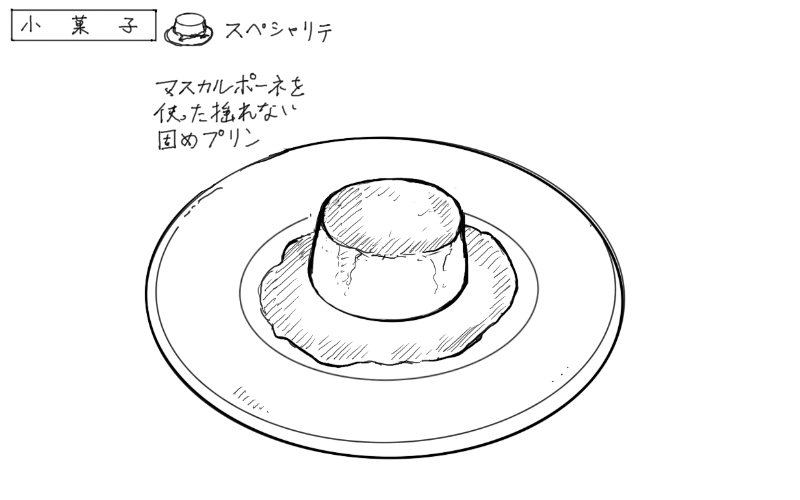 スペシャリテのプリンのスケッチ