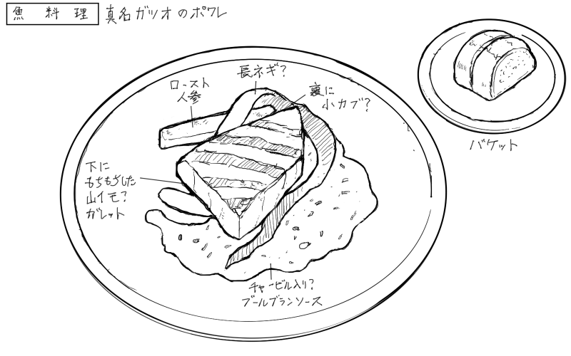マナガツオのポワレのスケッチ