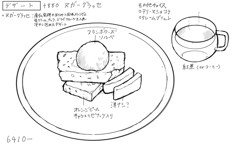 ヌガーグラッセ、紅茶のスケッチ
