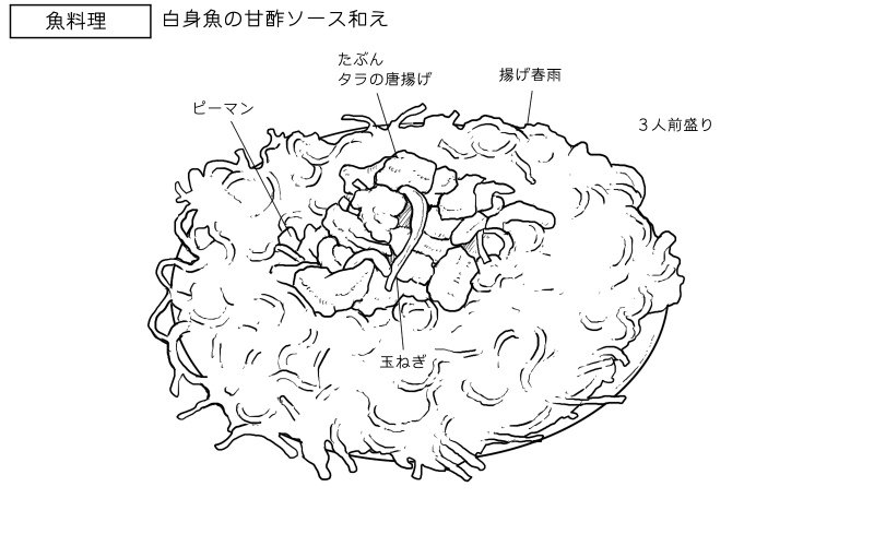 白身魚の甘酢ソース和えのスケッチ